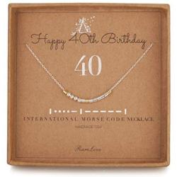 40th Birthday Jewelry Gifts For Women 40 Morse Code Necklace 925 Sterling Silver Two Tone Bead Best Friend Sister 40 Years Old Gift for Her