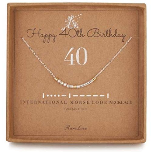 40th Birthday Jewelry Gifts For Women 40 Morse Code Necklace 925 Sterling Silver Two Tone Bead Best Friend Sister 40 Years Old Gift for Her
