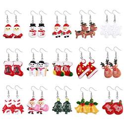 Hanpabum 15 Pairs Christmas Earrings for Women Drop Dangle Earrings Xmas Santa Claus Elk Snowman Holiday Jewelry Set, Ideal Gift