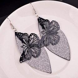 Womens Butterfly Dangle Earrings, Long Hollow Flying Animal Butterfly Drop Hook Earrings Fashion Jewelry