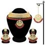 Aheli Faux Kundan Necklace Earrings Maang Tikka Set Indian Ethnic Wedding Fashion Jewelry Set for Women