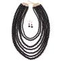 Multi Beaded Bubble Statement Necklace - Round Ball Chunky Drape Bib Collar Marbled, 7 Layer Long