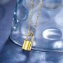 Van Chloe Punk Metal Style 925 Sterling Silver Gold Lock Pendant Necklace for Women Men Girls Jewelry Gift for Christmas (B-Gold)