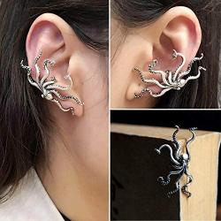 Paialco 925 Sterling Silver Gothic Octopus Ear Cuff Clip On Earring