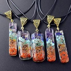 7 Chakra Natural Stone Beads Rope Chain Pendant Necklace Handmade Healing Spiritual Round Square Geometric Necklace for Women Men Girls Boy Yoga Energy Generator Protection Jewelry Gift