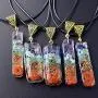 7 Chakra Natural Stone Beads Rope Chain Pendant Necklace Handmade Healing Spiritual Round Square Geometric Necklace for Women Men Girls Boy Yoga Energy Generator Protection Jewelry Gift