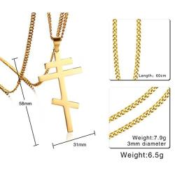 XUANPAI Mens Stainless Steel Cross Pendant Necklace Russian Orthodox Cross Religious Jewelry,Curb Chain 24''