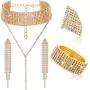 Hicarer Women Crystal Jewelry Set Rhinestone Tassel Choker Necklace Long Tassel Earrings Rhinestone Stretch Bracelet Ring Hicarer Women Crystal Jewelry Set Rhinestone Tassel Choker Necklace Long Tassel Earrings Rhinestone Stretch Bracelet Ring