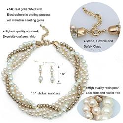 Large Pearl Necklace Costume Jewelry Sets for Women,Twist Multi-strand Pearl Statement Necklace Earrings Set for Women