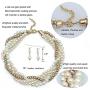 Large Pearl Necklace Costume Jewelry Sets for Women,Twist Multi-strand Pearl Statement Necklace Earrings Set for Women