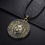 Wolf Necklace for Men, Norse Viking Wolf Head Pendant Necklace with 23.6” Chain, Viking Runes Coin Wolf Amulet Necklace, Retro Wolf Totem Necklace, Punk Animal Wolf Jewelry Gift for Men Boys