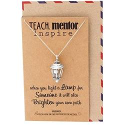Quan Jewelry Teacher Gifts Street Lamp Necklace with Teach Mentor Inspire Greeting Card, Handmade Jewelry for Women - 100% Handmade
