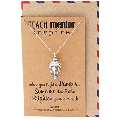 Quan Jewelry Teacher Gifts Street Lamp Necklace with Teach Mentor Inspire Greeting Card, Handmade Jewelry for Women - 100% Handmade