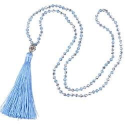 KELITCH Exclusive Crystal Beaded Necklace Luxury Silver Buddha Head Tassel Long Necklace