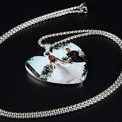Fanery Sue Personalized Photo Necklace Custom Your Picture Engraved Message Heart Necklace