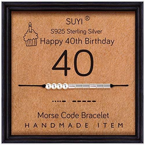Suyi Morse Code Bracelet Birthday Gifts for Women Girls Sterling Silver Bracelet Birthday Jewelry for 12th 13th 14th 15th Sweet 16th 17th 18th 19th 20th 21st 25th 30th 40th 50th 60th 70th 80th