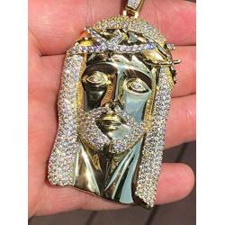 Huge 3'' Solid 925 Sterling Silver Iced Jesus Piece Pendant - Mens - Great for Any Chain! Large Hip HOP Style