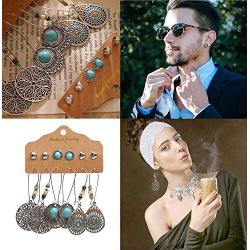 36 pairs Boho Classic Vintage Drop Dangle Earrings Set for Women Girls National Style Hollow Heart Shaped Alloy Studs Wood Leaf Handmade beading Eardrop