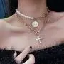 Haloty Boho Layered Corss Pendant Necklace Gold Pearl Necklaces Chain Fashion Coin Necklaces Jewelry for Women and Girls Haloty Boho Layered Corss Pendant Necklace Gold Pearl Necklaces Chain Fashion Coin Necklaces Jewelry for Women and Girls
