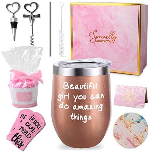 Beautiful Girl Tumbler Set Inspirational Gifts, Inspirational Gift for Girl, Inspirational gift for Women, Beautiful Girl You Can Do Amazing Things Birthday Gifts Ideas for Women Girl