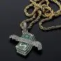TOPGRILLZ Iced Out Pendant US Dollar Money Style 14K Gold Plated Cubic Zircon Necklace for Men Women Hip Hop Rock Jewelry Gifts