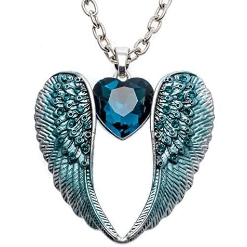 Szxc Womens Guardian Angel Wings Heart Pendant Necklace Biker Jewelry 18''+2''