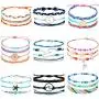 29 Pieces Adjustable Surfer Wave Bracelet Summer Ocean Strand Bracelet Waterproof Handmade Friendship Bracelet Sunflower Shell Bracelets Anklets Jewelry for Women Teen Girls