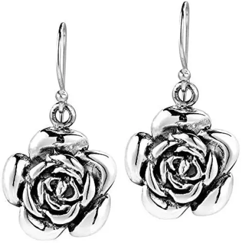 Sweet Blooming Rose .925 Sterling Silver Dangle Earrings Sweet Blooming Rose .925 Sterling Silver Dangle Earrings