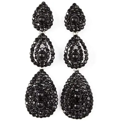 Yolmina 1920s Flapper Earrings Great Gatsby Vintage Earring Drop Wedding Earrings for Bride Women Girls Roaring 20s Party Rhinestone Jewelry Accessories Silver/Gold/Black/Red/Green/Blue