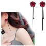 Trendy Red Green Poppy Flower Black Long Line Bar Tassel Earrings for Women Charm Drop Dangle Earring Jewelry (Red)