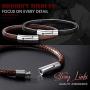 ChainsHouse Personalized Mens Leather Bracelet with Custom Beads, Customized DIY Waterproof Wax Rope Braided Cord Bracelet Engraved with Names for Men Women, 7-8.7 inch, with Gift Box