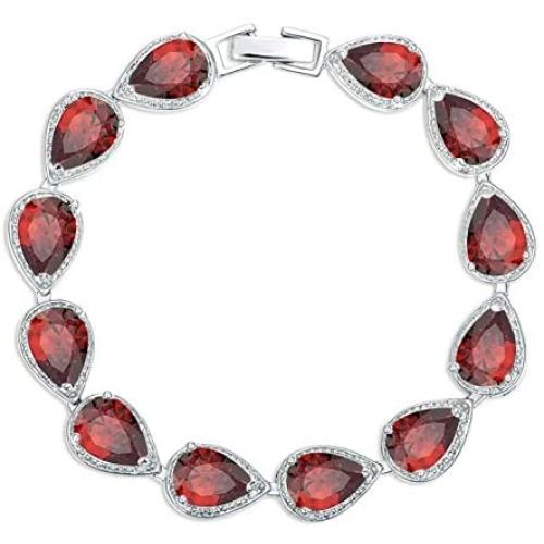 SELOVO Wedding Bridal Teardrop Bracelet Chain Link Cubic Zirconia Silver Tone