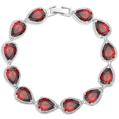 SELOVO Wedding Bridal Teardrop Bracelet Chain Link Cubic Zirconia Silver Tone
