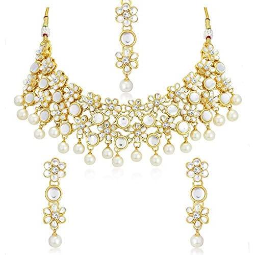 Aheli Indian Bollywood Faux Kundan Necklace Earring Ethnic Jewelry Set for Women