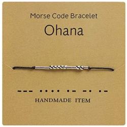 HMOOY Morse Code Bracelet, Silver Plated Beads on Silk Cord Friendship Bracelet Secret Message Morris Jewelry for Women Men Gift for Her Him