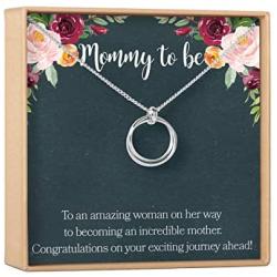Pregnancy Necklace - Heartfelt Card & Jewelry Gift for Baby Showers, New Mom, 2 Linked Circles (silver-plated-brass, NA)