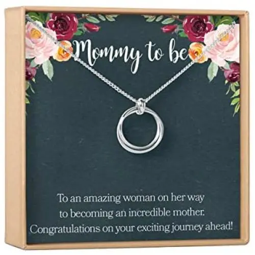 Pregnancy Necklace - Heartfelt Card & Jewelry Gift for Baby Showers, New Mom, 2 Linked Circles (silver-plated-brass, NA) Pregnancy Necklace - Heartfelt Card & Jewelry Gift for Baby Showers, New Mom, 2 Linked Circles (silver-plated-brass, NA)