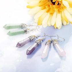 FIBO STEEL Quartz Stone Dangle Earrings for Women Healing Chakra Gemstone Earring Healing Crystal Earring Jewelry Set