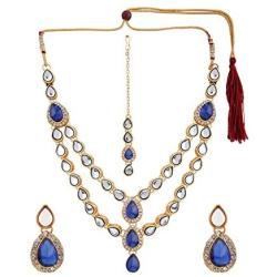 Efulgenz Indian Layered Traditional Bollywood 14 k Gold Plated Red Green Faux Kundan Bridal Necklace Earrings Maangtika Wedding Jewelry Set