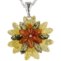 HolidayGiftShops Sterling Silver and Baltic Multicolored Amber Pendant Autumn