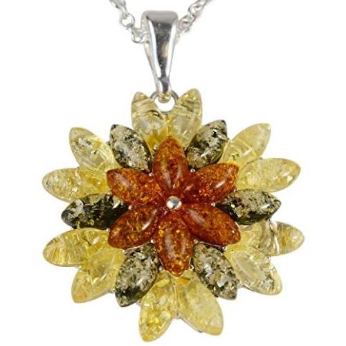 HolidayGiftShops Sterling Silver and Baltic Multicolored Amber Pendant Autumn