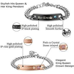 LOYALLOOK 6Pcs Couples Necklaces Bracelets Matching Set for Him and Her, His Queen Her King Pendant Necklace His & Hers Bracelets King and Queen Jewelry Gifts for Lover