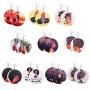 Farram 10 Pairs Round African Eardrop Earrings Multicolor Female Painted Natural Wooden Ethnic Style Hook Dangle for Women Girl Pendant