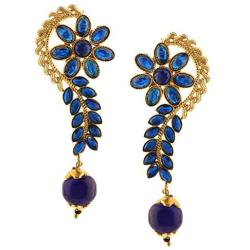 Efulgenz Indian Bollywood 14K Gold Plated Crystal Kundan Pearl Floral Leaf Dangle Drop Earrings Jewelry Set