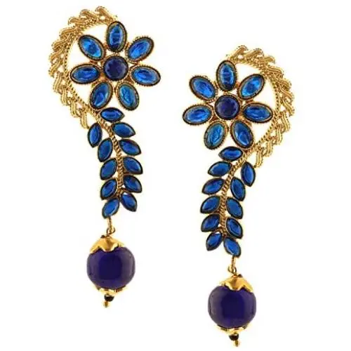 Efulgenz Indian Bollywood 14K Gold Plated Crystal Kundan Pearl Floral Leaf Dangle Drop Earrings Jewelry Set Efulgenz Indian Bollywood 14K Gold Plated Crystal Kundan Pearl Floral Leaf Dangle Drop Earrings Jewelry Set