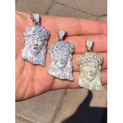 Harlembling Solid 925 Sterling Silver Iced Jesus Piece Pendant - Mens - Great for Any Chain! ICY Baguette CZ