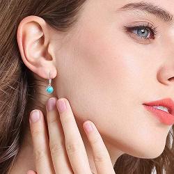 Turquoise Small Hoops Earrings, 925 Sterling Silver Round Shape Huggie Hypoallergenic for Sensitive Ears, Turquoise Jewelry Gift for Women Mom Wife Daughter Girlfriend with Gift Box