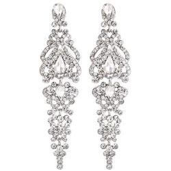 BriLove Womens Wedding Bridal Crystal Cluster Teardrop Dangle Earrings