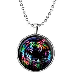 Liavys Tiger Charm Pendant Fashionable Glass Necklace - Glow in The Dark - 23'' Ball Style Chain - Unique Gift and Souvenir