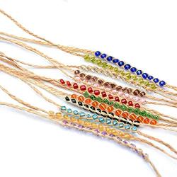 The Woos 9 Pcs Friendship Wish Bracelets Set Handmade String Beaded Bracelets Raffia Adjustable Braided Woven Bracelets Colorful Crystal Knotted Bracelets for Women Girl DIY Accessory